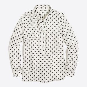 J. Crew Navy & White Polka Dot Button Down Blouse